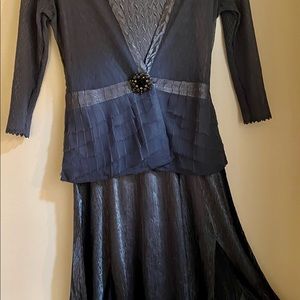 Stunning Tiered Chiffon and Charmeuse blue dress and matching jacket. Worn once